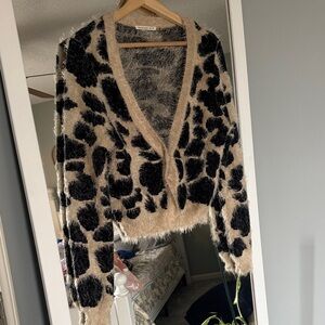 Anthropologie Mustard Seed Black and Tan Fuzzy Cardigan